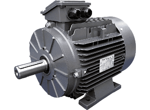 Heavy duty industrial electric motor with cooling fins and mounting base