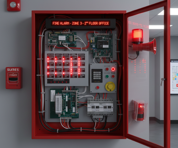 Industrial Fire Alarm Control Panel with Zone Display and Emergency Signaling