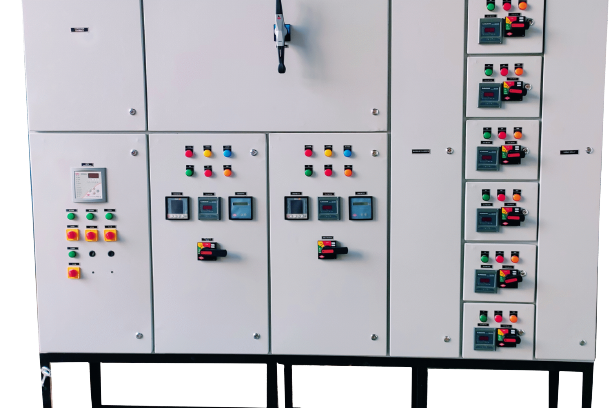 Industrial Sewage Treatment Plant STP control panel with MCBs and safety beacon