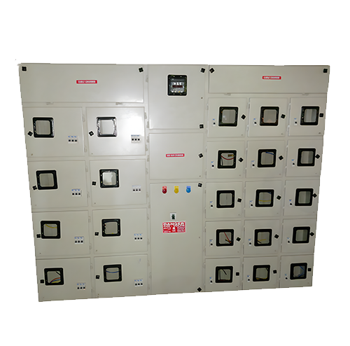 Industrial Sewage Treatment Plant STP control panel with MCBs and safety beacon