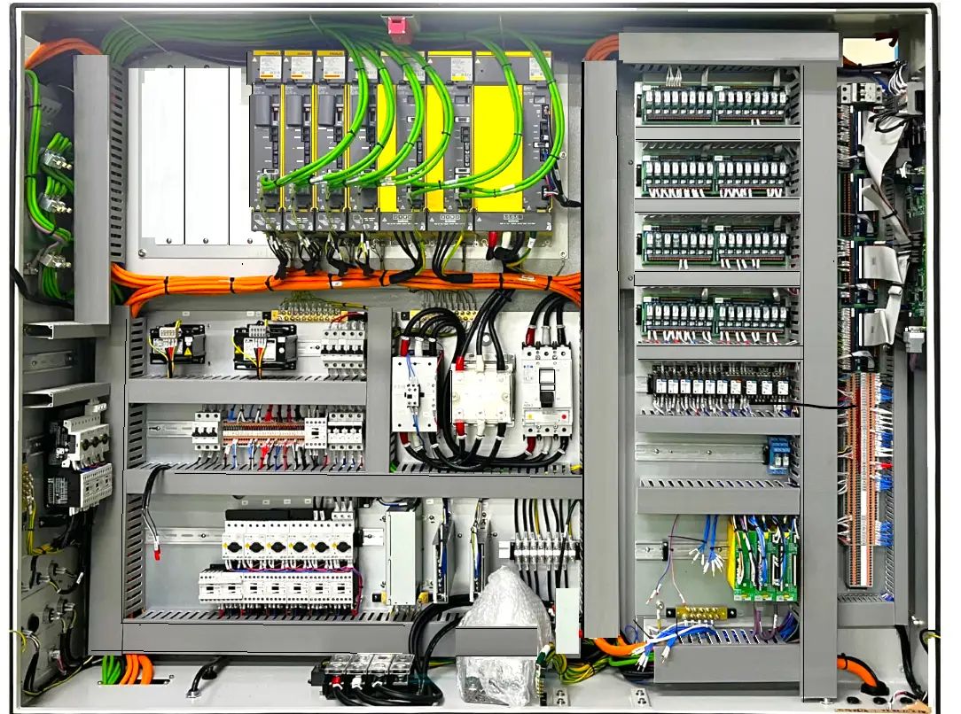 PLC control panel with automation modules wiring relays and power components Tech-Pro Engineers & Consultant