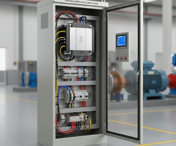 Industrial Variable Frequency Drive (VFD) Control Panel with Open Glass Door Tech-Pro Engineers & Consultant