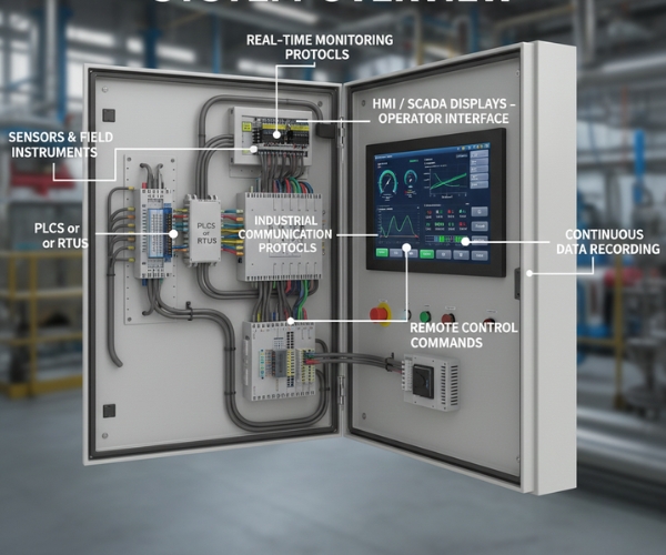 Industrial SCADA control panel with HMI operator interface and PLC system Three Phase Electric Company