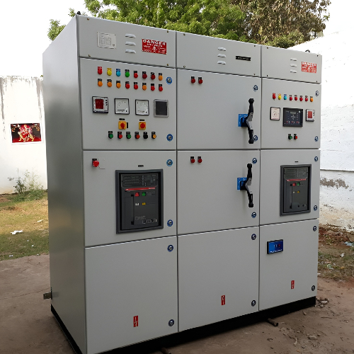 Industrial 3-phase electrical panel with color-coded busbars and MCCB units Three Phase Electric Company